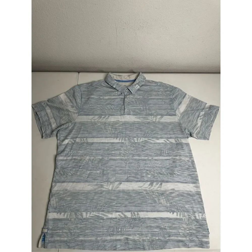 Tommy Bahama 100% Pima Cotton Polo Shirt Gray White Size L
